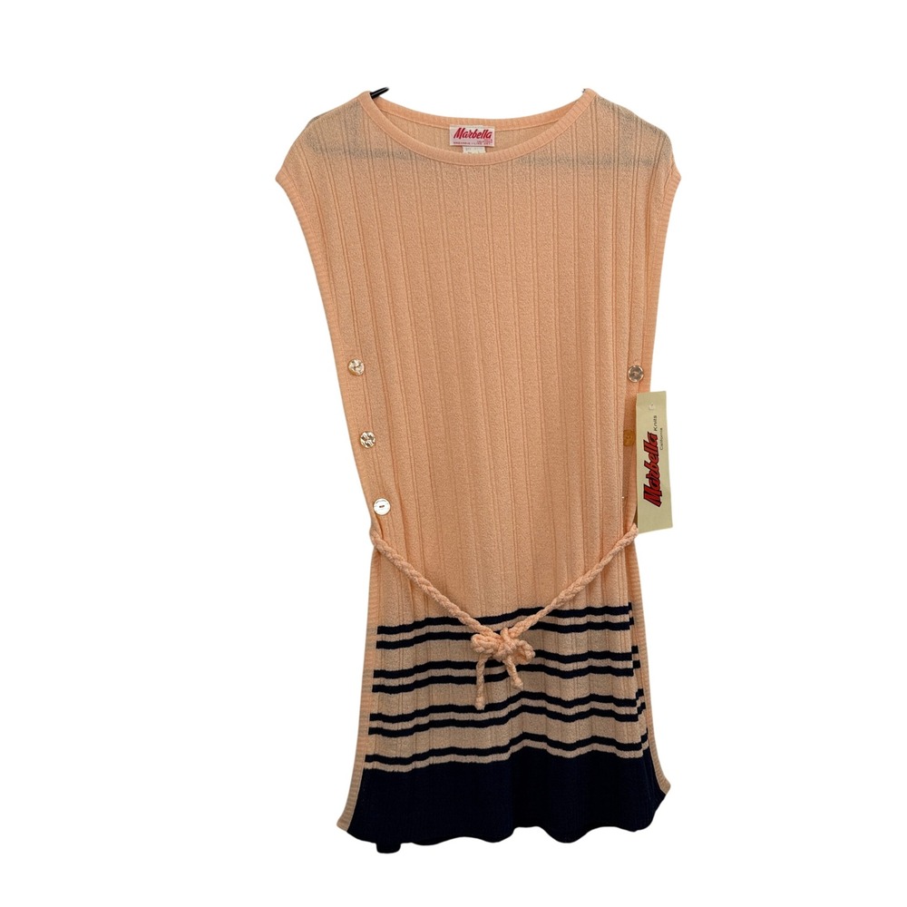 Marbella Tunic Top Womens Large Peach Striped Knit Vintage Deadstock Coverup
